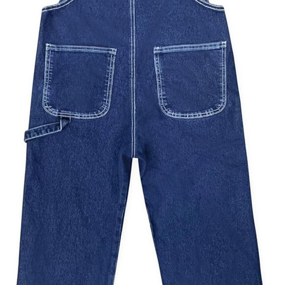 Women's Wide Leg Stretch Denim Overalls – Adjustable Straps, Casual Work Jeans J - Picture 4 of 7